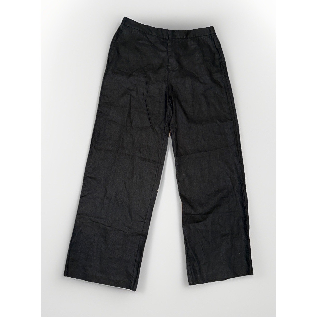Saks Fifth Avenue Womens Black Linen/Lyocell Blend Wide Trouser Pants Sz Large